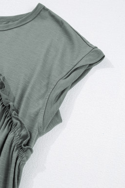 Mist Green Frilled Seam Round Neck T Shirt Dress