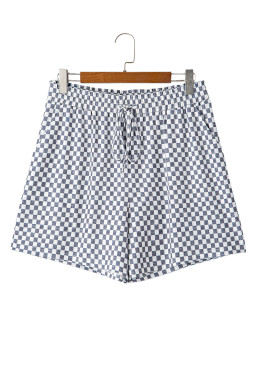 Gray Checkerboard Drawstring High Waist Plus Size Shorts