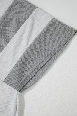 Light Grey Two Tone Contrast Waffle Knit Patched Buttoned V Neck Top