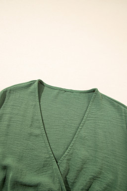 Green Surplice Neckline Smocked High Waist Plus Size Maxi Dress