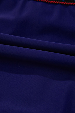Navy Blue Embroidered Trim Wrap Tie Knot Plus Size High Waisted Bikini Set