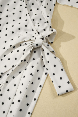 Khaki Polka Dot Surplice V Neck Flutter Sleeve Flowy Plus Size Midi Dress