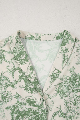 Green Boho Abstract V-Neck Button Shirt