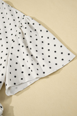 Khaki Polka Dot Surplice V Neck Flutter Sleeve Flowy Plus Size Midi Dress