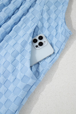 Beau Blue Checkered Pocket High Waist Wide Leg Overall