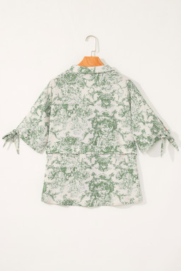 Green Boho Abstract V-Neck Button Shirt
