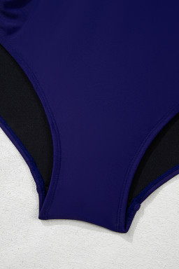 Navy Blue Embroidered Trim Wrap Tie Knot Plus Size High Waisted Bikini Set