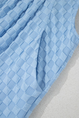 Beau Blue Checkered Pocket High Waist Wide Leg Overall