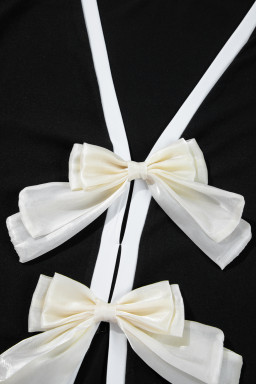 Black Knitted Bow Tie Back Round Neck Long Sleeve Top