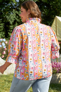 Pink Plus Size Floral Print Boho Blouse