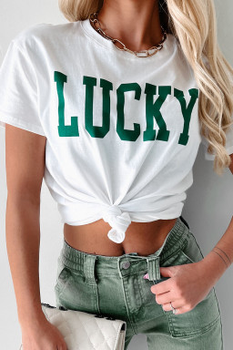 White LUCKY Print Round Neck St Patricks T Shirt