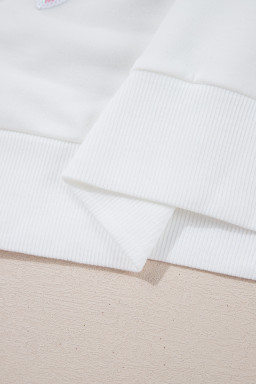 Beige Sequins Bow Valentine Drop Shoulder Loose Sweatshirt