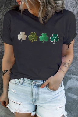 Black Embroidered Clover Graphic St Patrick Plus Size Tee
