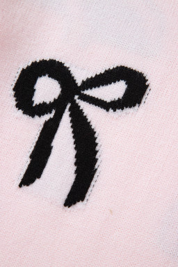 Light Pink Bow Print Long Sleeve Loose Fit Sweater