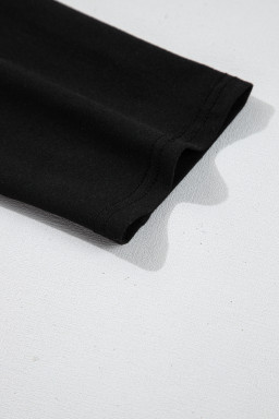 Black Knitted Bow Tie Back Round Neck Long Sleeve Top