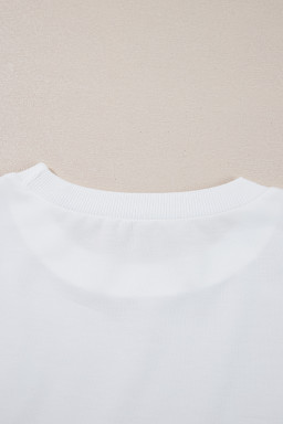 Beige Sequins Bow Valentine Drop Shoulder Loose Sweatshirt