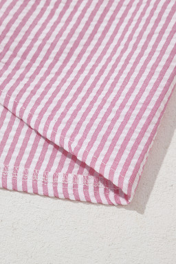 Pink Stripe Bow Tie Front Round Neck Long Sleeve Top