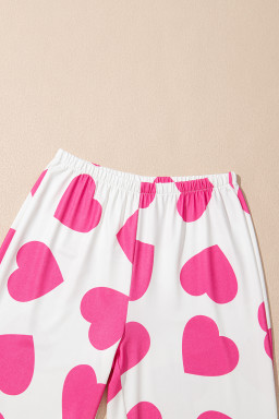 Pink Heart Print Ruffle Sleeveless Top and Pants Pajama Set