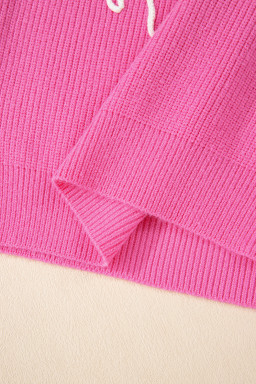 Bright Pink Horse Embroidered Round Neck Knit Vest