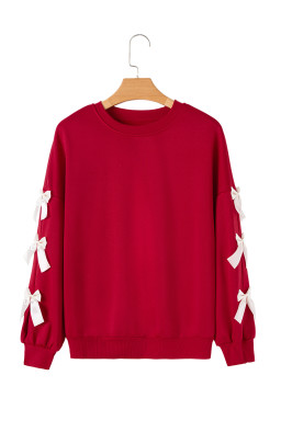 Fiery Red Sweet Bowknot Round Neck Sweatshirt