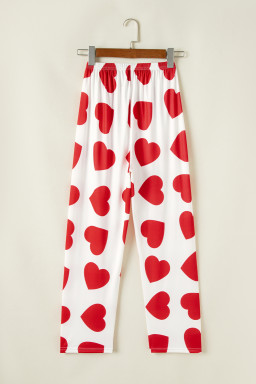 Red Heart Print Ruffle Sleeveless Top and Pants Valentines Pajama Set