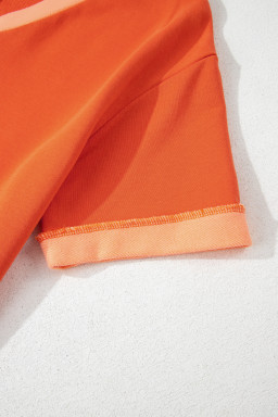 Russet Orange Two Tone Short Sleeve V Neck Patched Pocket Loose Romper