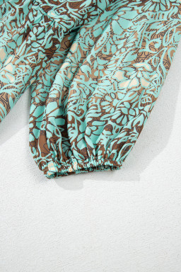 Green Boho Floral Print Backless Drawstring High Waist Maxi Dress