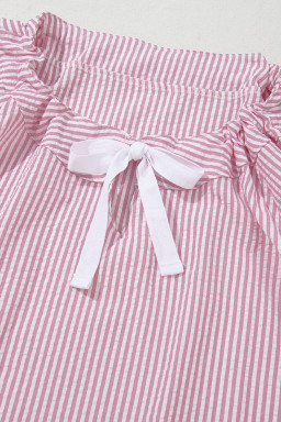 Pink Stripe Bow Tie Front Round Neck Long Sleeve Top