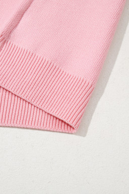 Pink Bow Round Neck Pullover Sweater