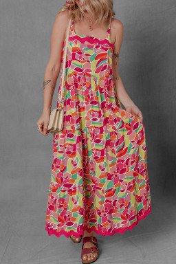 Multicolour Floral Tie Straps Ricrac Trim Maxi Dress