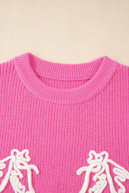 Bright Pink Horse Embroidered Round Neck Knit Vest