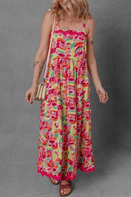 Multicolour Floral Tie Straps Ricrac Trim Maxi Dress