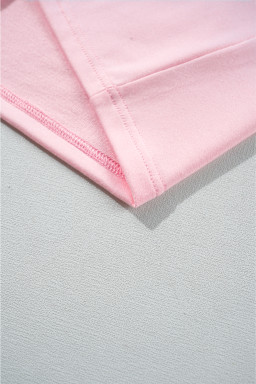 Gossamer Pink Color Block Half Buttoned Ruffled Short Sleeve Pop of Color Neckline T Shirt