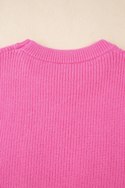Bright Pink Horse Embroidered Round Neck Knit Vest