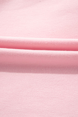 Gossamer Pink Color Block Half Buttoned Ruffled Short Sleeve Pop of Color Neckline T Shirt