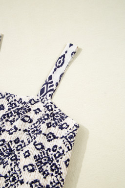 Blue Boho Geometric Print Smocked High Waist Wide Leg Jumpsuit