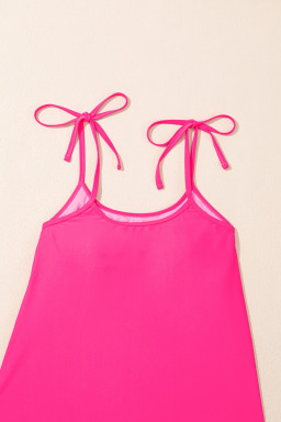 Rose Red Solid Color Cami and Floral Print Panty Tankini Set