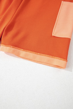 Russet Orange Two Tone Short Sleeve V Neck Patched Pocket Loose Romper