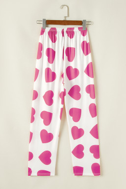 Pink Heart Print Ruffle Sleeveless Top and Pants Pajama Set