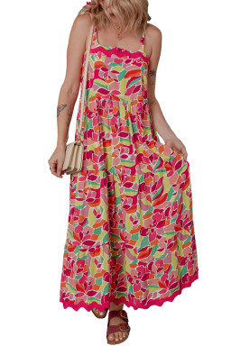 Multicolour Floral Tie Straps Ricrac Trim Maxi Dress