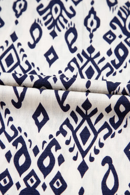 Blue Boho Geometric Print Smocked High Waist Wide Leg Jumpsuit