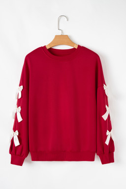 Fiery Red Sweet Bowknot Round Neck Sweatshirt