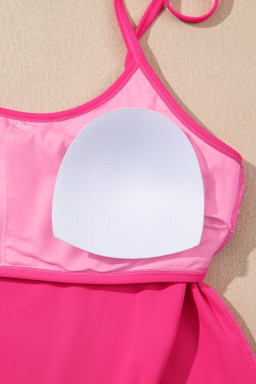 Rose Red Solid Color Cami and Floral Print Panty Tankini Set