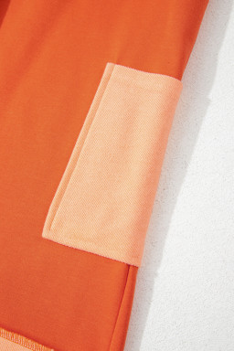Russet Orange Two Tone Short Sleeve V Neck Patched Pocket Loose Romper