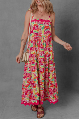Multicolour Floral Tie Straps Ricrac Trim Maxi Dress