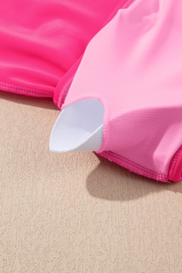 Rose Red Solid Color Cami and Floral Print Panty Tankini Set