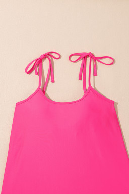 Rose Red Solid Color Cami and Floral Print Panty Tankini Set