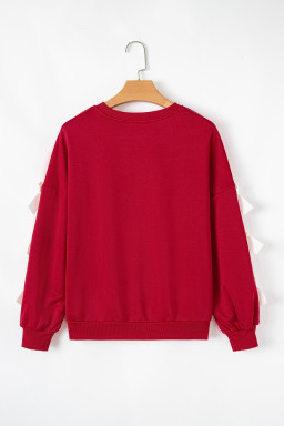 Fiery Red Sweet Bowknot Round Neck Sweatshirt