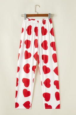 Red Heart Print Ruffle Sleeveless Top and Pants Valentines Pajama Set