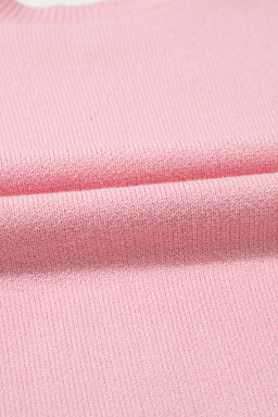Pink Bow Round Neck Pullover Sweater